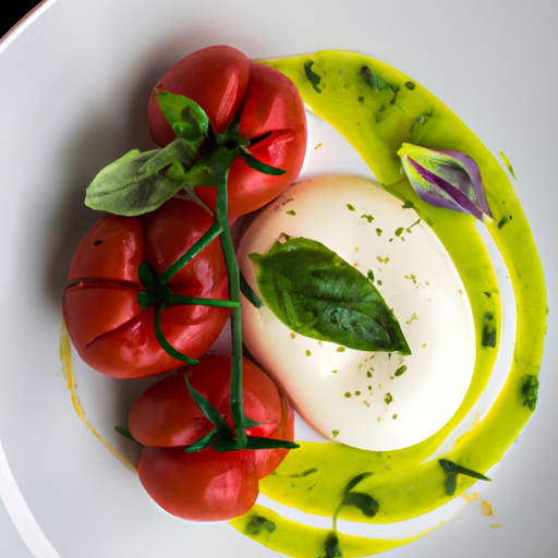 Tomates Mondées avec Espuma de Burrata et Sauce Basilic