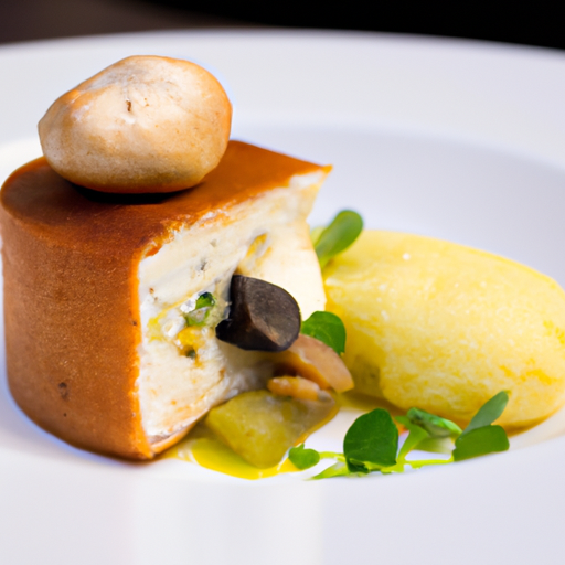 Fondant de volaille en basse température, gelée d'herbes et purée de légumes de saison