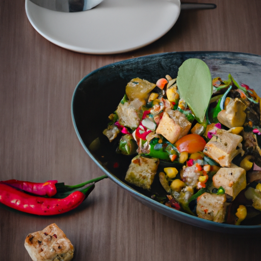 Salade de lentilles au tofu froide en vinaigrette