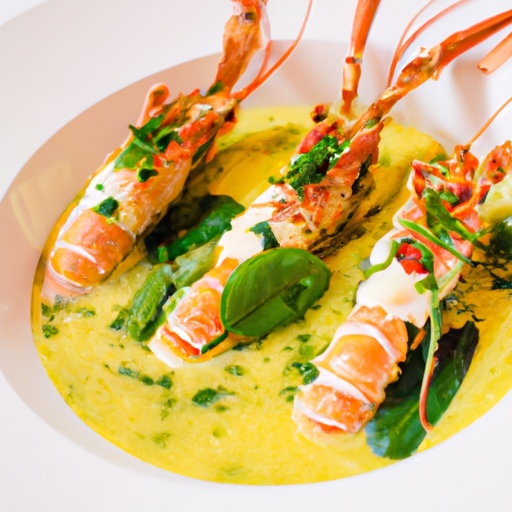 Langoustines Rôties, Fondue de Poireaux et Émulsion Citron Basilic