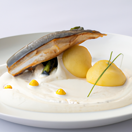 Dorade Royale Snackée, Espuma de Hollandaise, Pommes de Terre Fondantes et Asperges