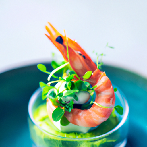 Gelée de Saumon Fumé et Mousse d'Avocat, Crevettes Sautées