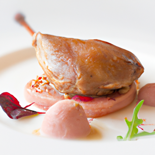 Pigeon rôti basse température, déclinaison de rhubarbe et sarrasin soufflé
