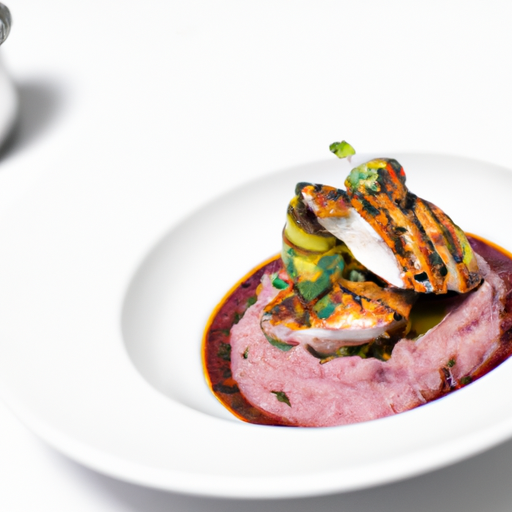 Effiloché de poulet, purée de vitelotte, sauce barbecue fumée maison