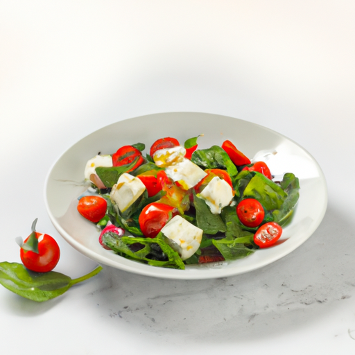 Salade tiède d’épinards frais à la feta et tomates anciennes