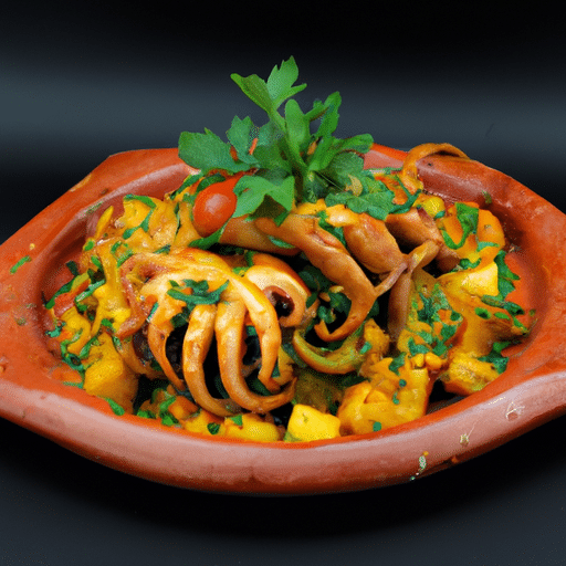 Tajine authentique de poulpe de roche aux légumes nouveaux