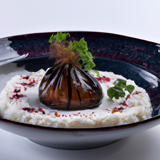 Riz crémeux aux aubergines compotées et saumon fumé