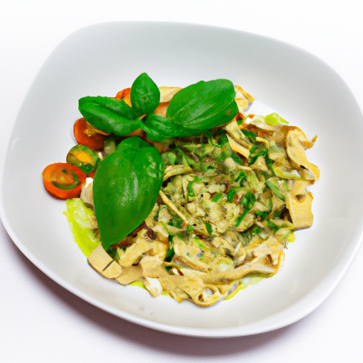Tagliatelles vegan aux légumes verts croquants et tofu citron-basilic