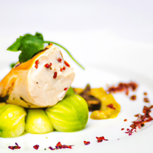 Blanc de poulet rôti, purée fine de céleri rave et tomates confites