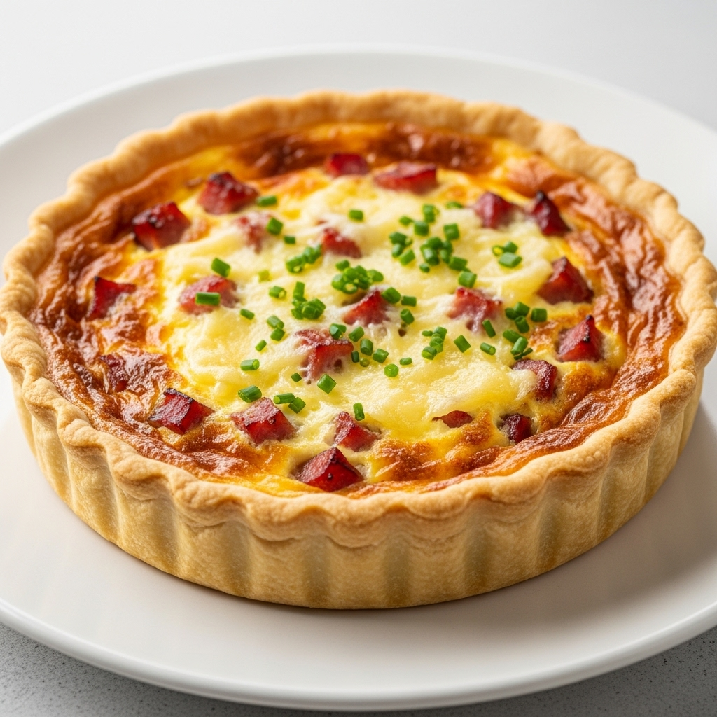 Quiche classique au fromage et dés de jambon