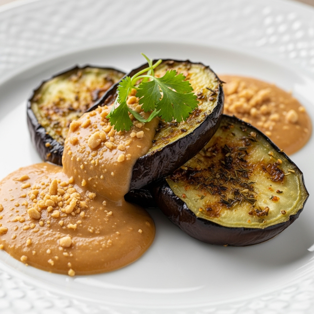 Aubergine snackée et sauce beurre de cacahuète maison