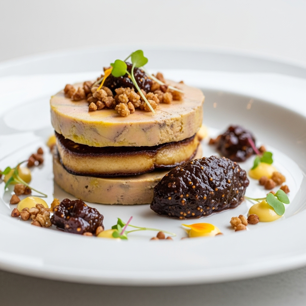 Marbré de Foie Gras Automnal, Chutney de Figues et Crumble de Sarrasin