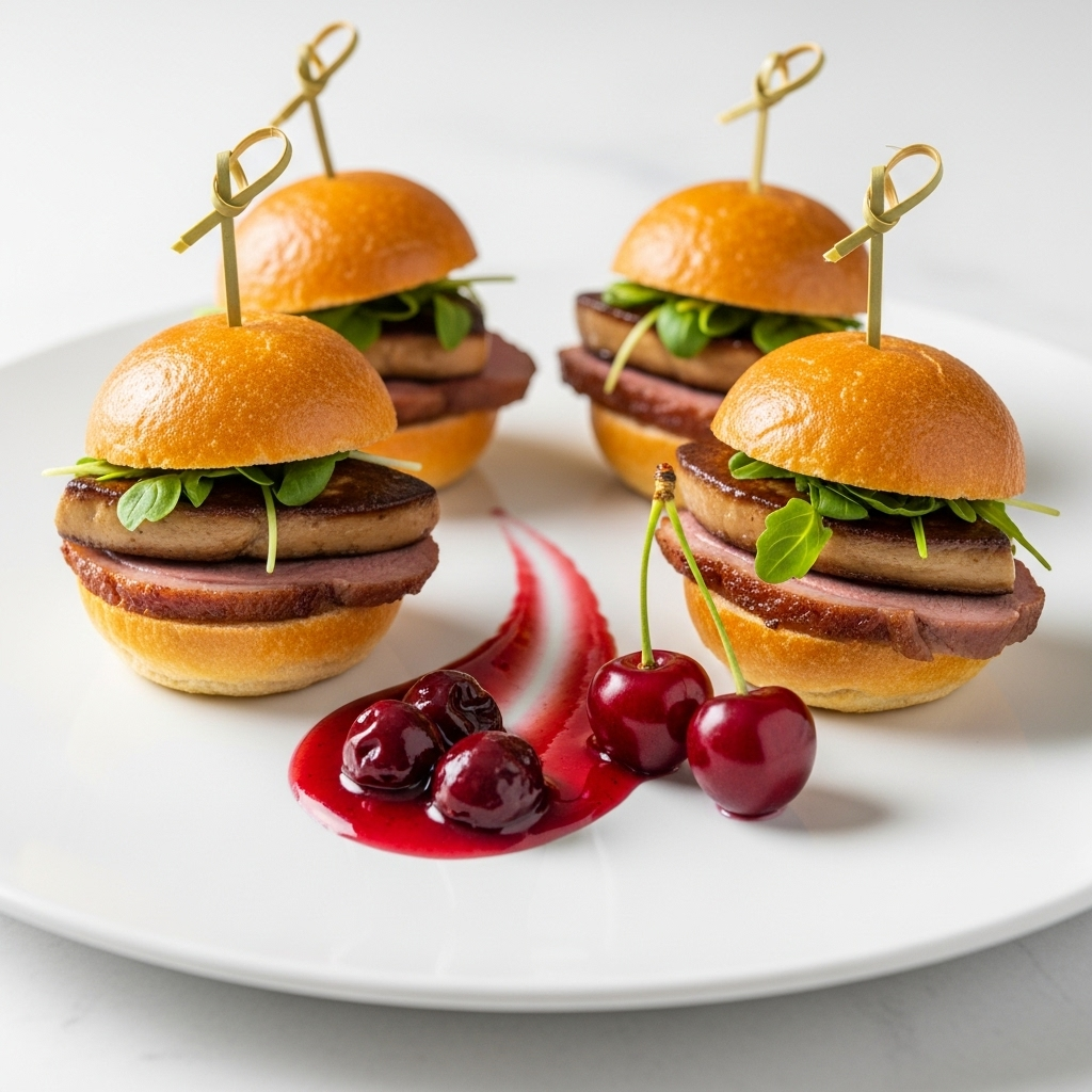 Mini-Sandwichs Gourmands au Canard et Foie Gras, Sauce Griottes