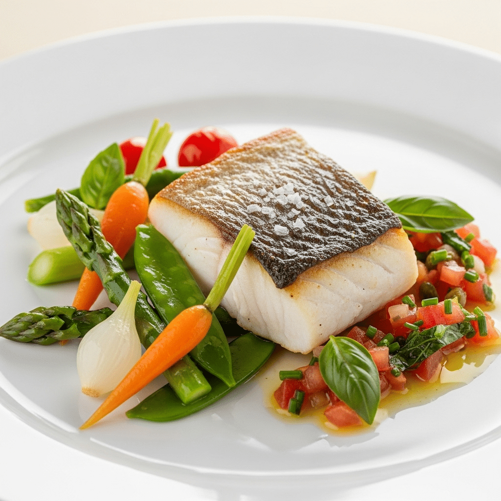 Dorade Royale, Légumes Glaçés et Sauce Vierge Printanière