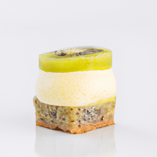 Moelleux basse température biscuité aux deux textures de kiwi et mousse aérienne banane