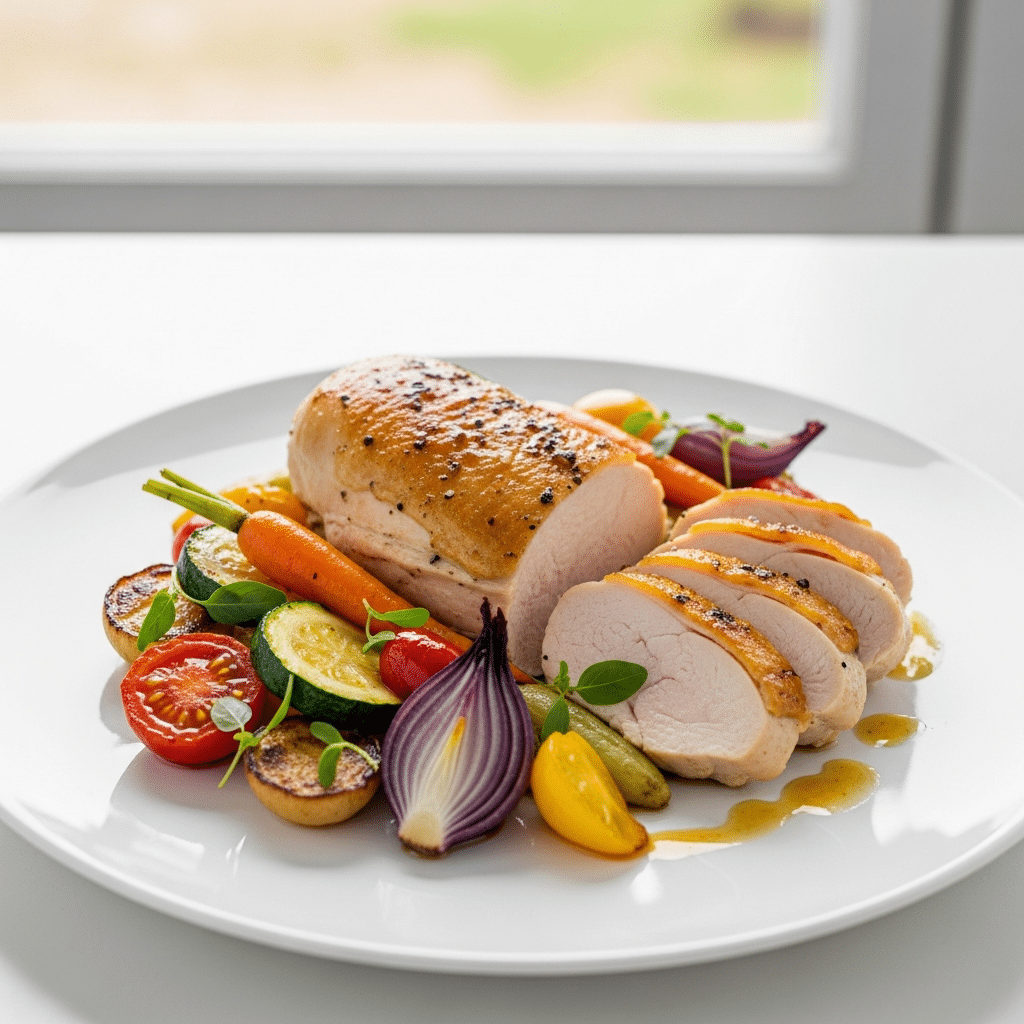 Filet de Poulet Basse Température et Légumes Rôtis