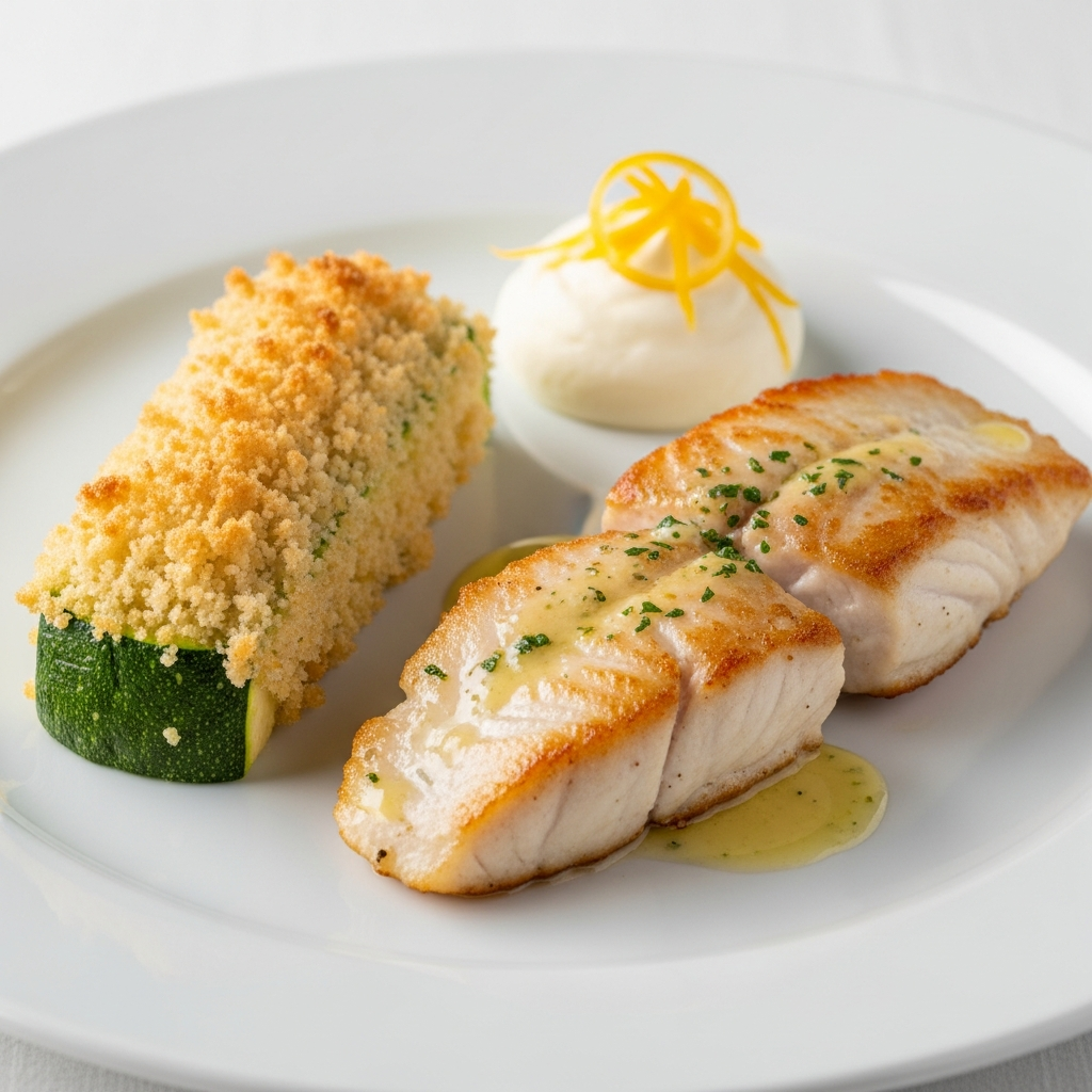 Rouget Meunière, Panko de Courgette & Mousse Agrume